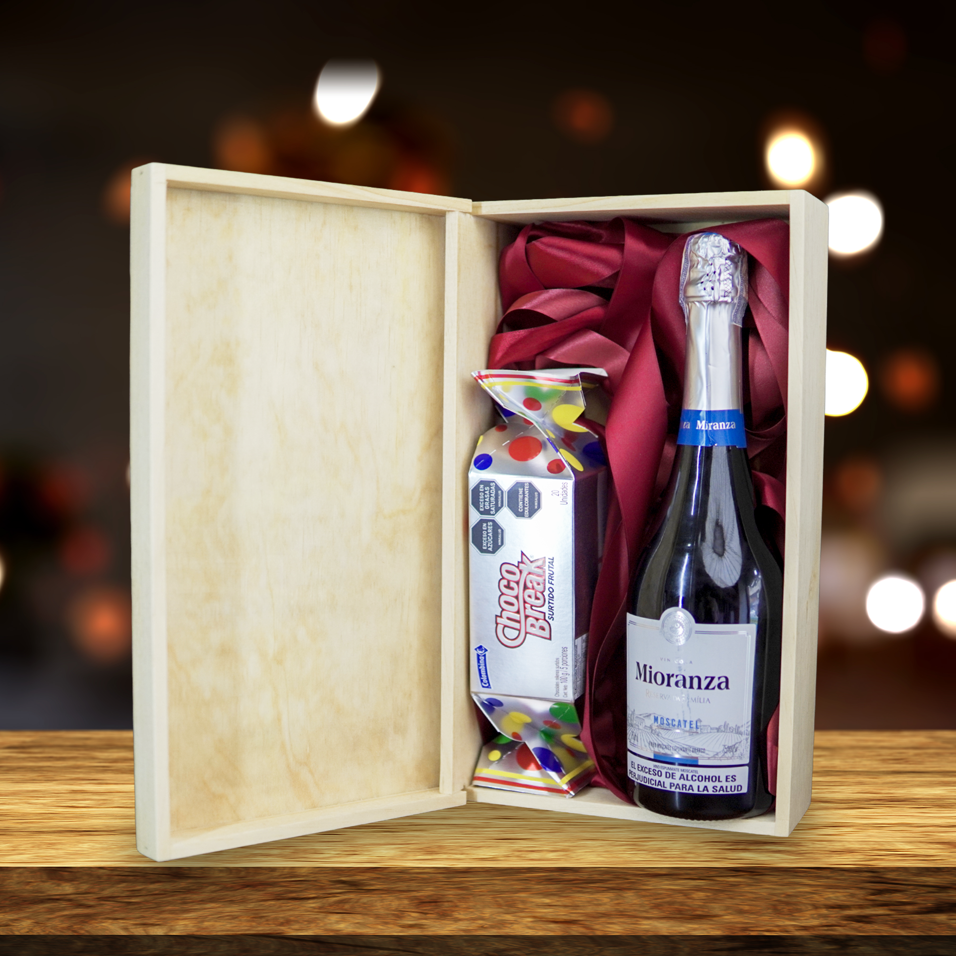 CAJA DE REGALO AMOR Y AMISTAD (UN VINO + CHOCOLATES)
